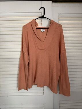 Aerie Peach Waffle-Knit Hooded Sweater